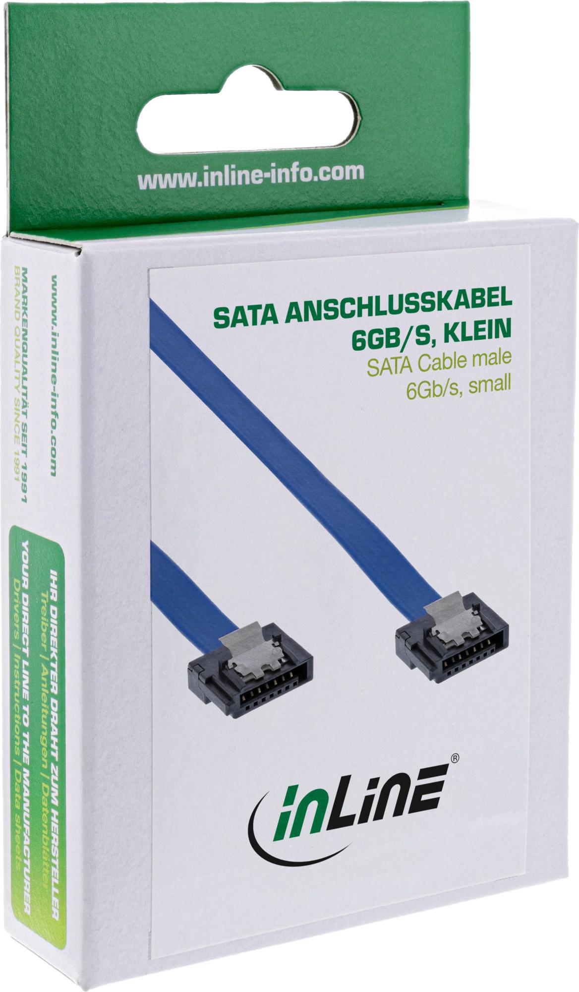 InLine SATA 6Gb/s Anschlusskabel klein mit Sicherheitslasche 0,15 m Blau