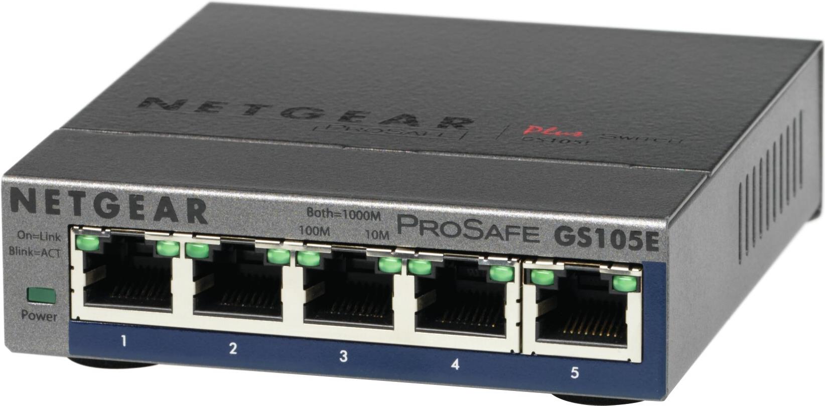 NETGEAR Plus GS105Ev2 Gigabit Switch 5-Port Managed Desktop Grau