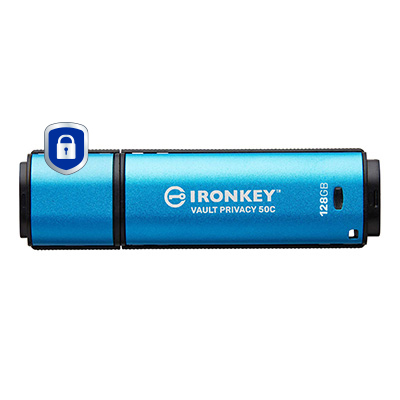 Kingston IronKey Vault Privacy 50C USB-Stick 128 GB USB Typ-C 3.2 Gen 1 Schwarz, Blau