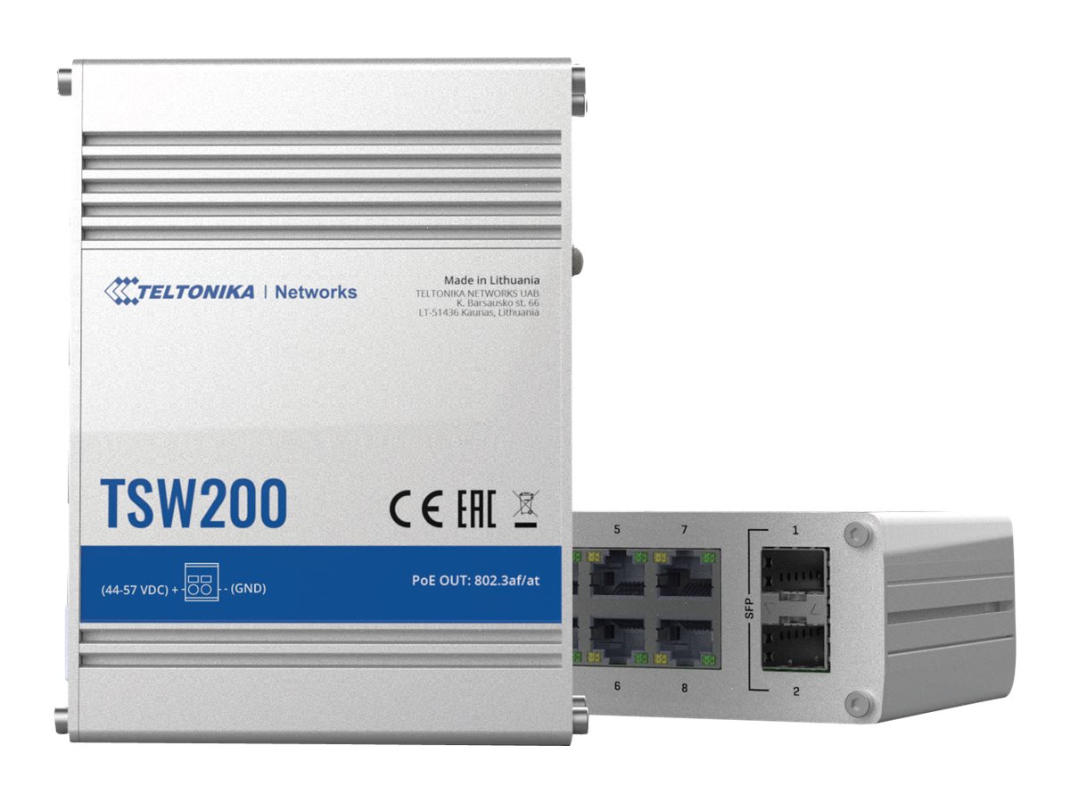 Teltonika TSW200 Switch unmanaged 8 x 10/100/1000 PoE+ 2 x SFP IP30 Aluminium