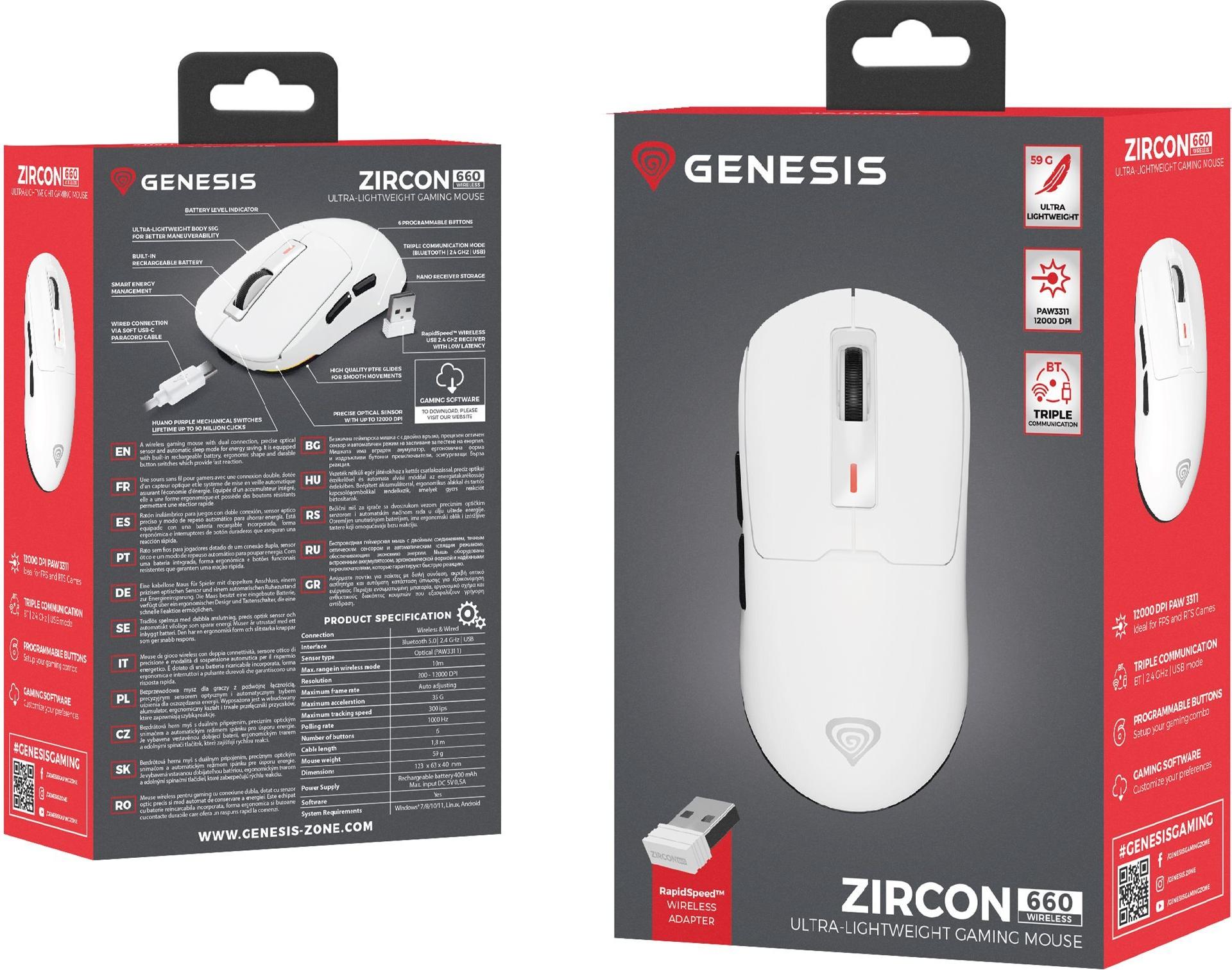 Genesis Zircon 660 Kabellose Gaming-Maus Weiß