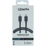 PowerRay Data Cable PR-DCCL300TGY, USB-C / LIGHTNING, 3.0m Textile grey, Blister (PR-DCCL300TGY)