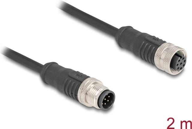 Delock M12 Kabel A-kodiert 8 Pin Stecker zu Buchse PVC 2 m (80804)