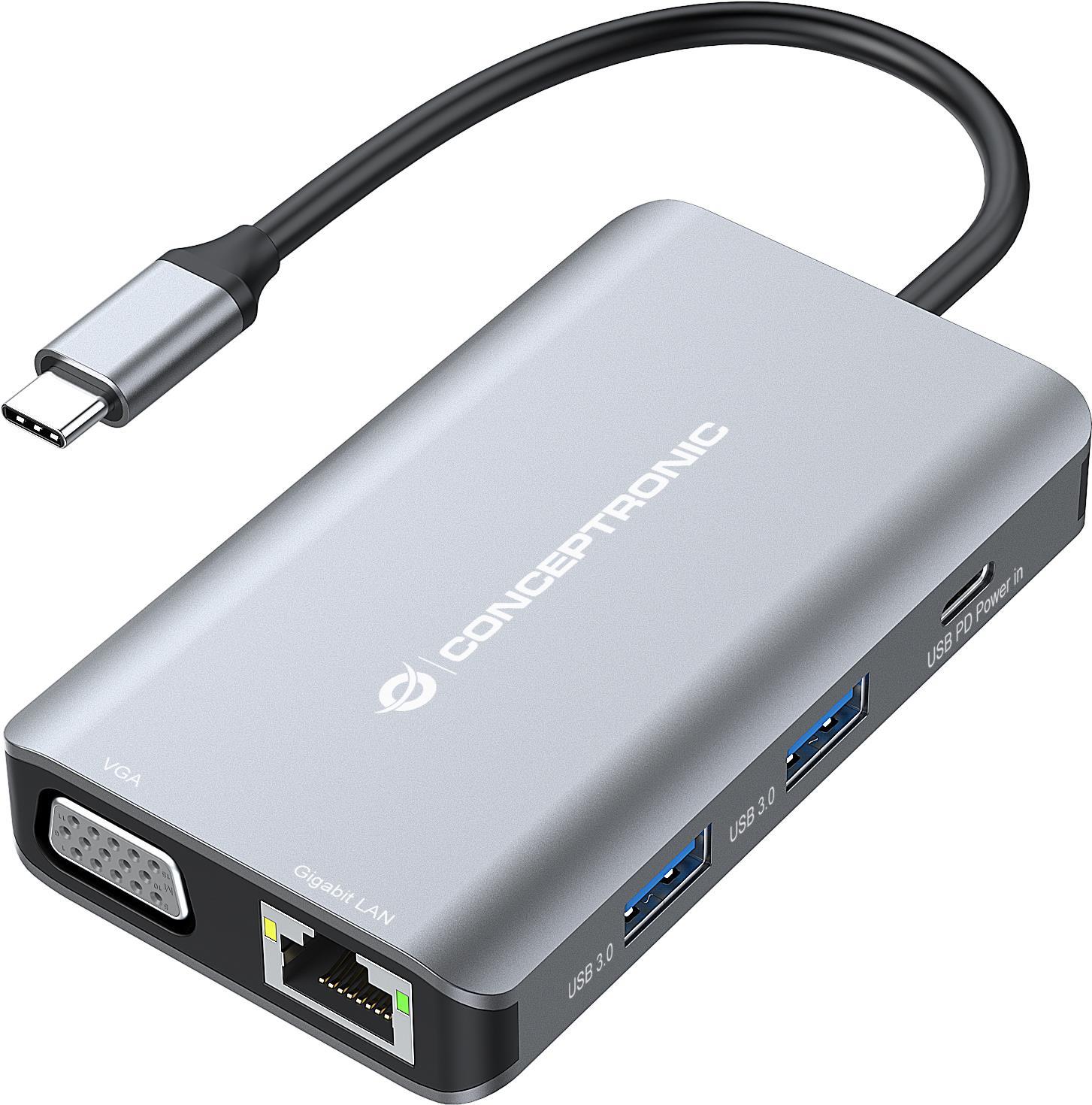 Conceptronic DONN21G Notebook-Dockingstation & Portreplikator Kabelgebunden USB 3.2 Gen 1 (3.1 Gen 1) Type-C Grau (DONN21G)