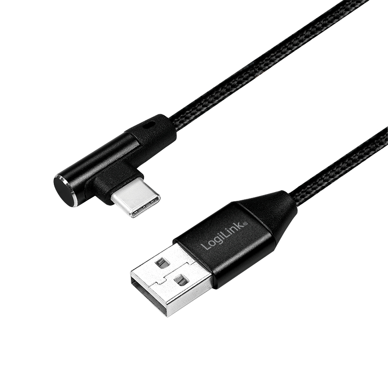 LogiLink USB-Kabel USB-C gewinkelt auf USB-A USB 2.0 5V/3A 1 m Schwarz