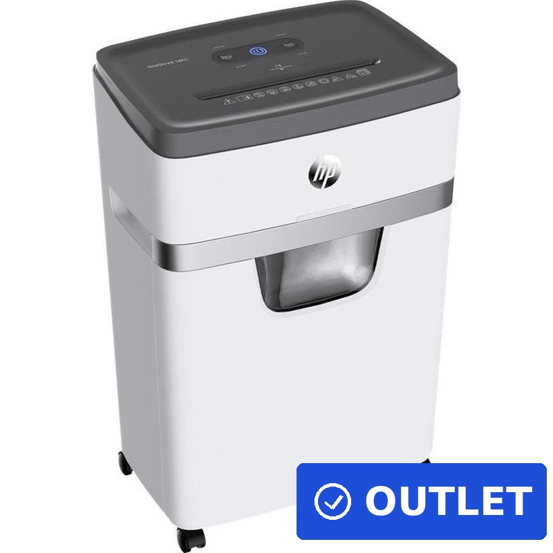 HP OneShred 18CC Aktenvernichter mit Partikelschnitt P-4 4 x 35 mm 18 Blatt weiß (2805) (geöffnet)
