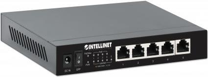 INTELLINET 5-Port 2,5G Ethernet PoE+ Switch Vier PSE PoE+ Ports, 10/100/1000/2500 Mbit/s auf allen Ports, 55 W PoE-Leistungsbudget, Unmanaged, Desktop-Format, optionale Wandmontage (561921)