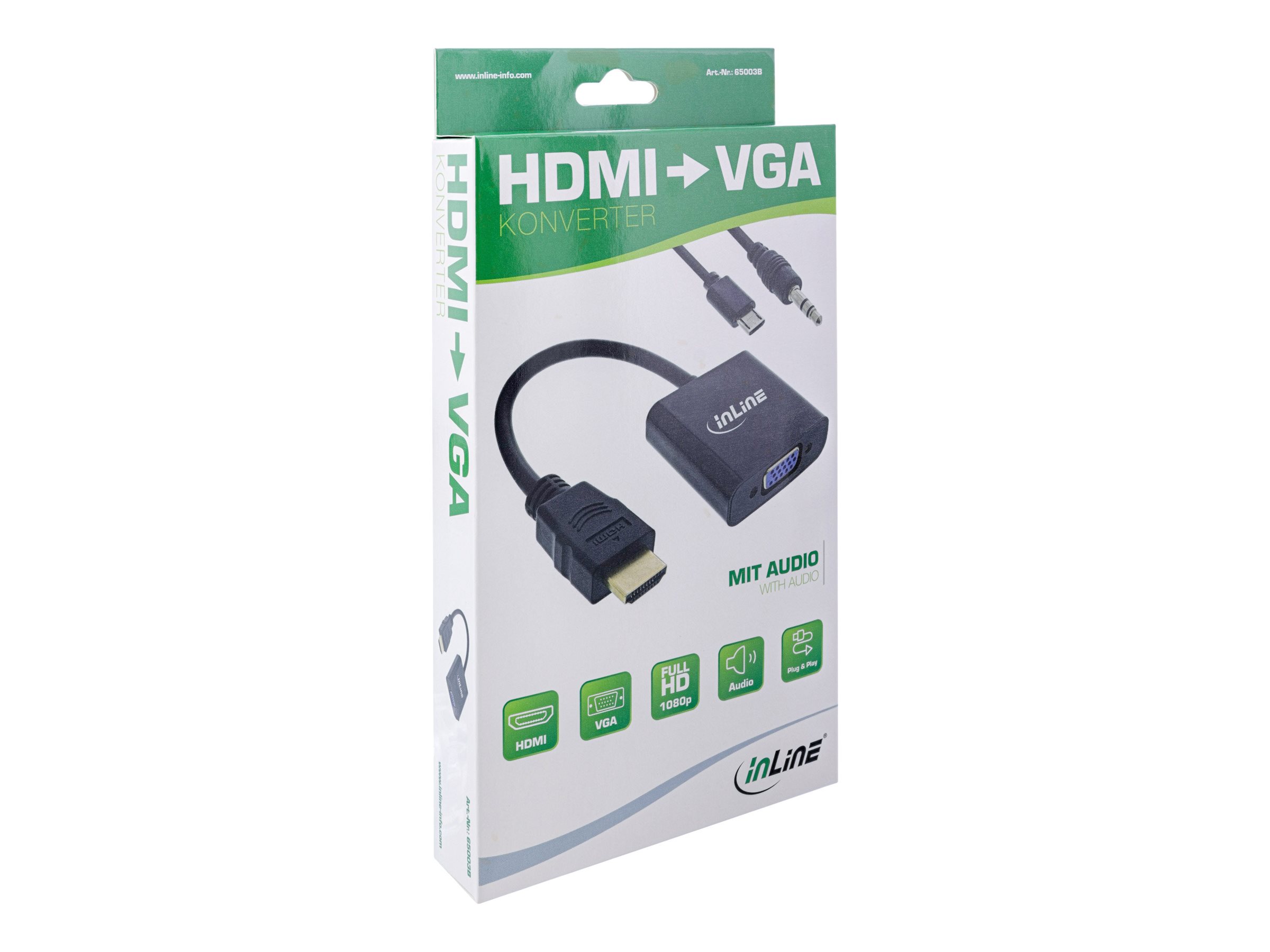 InLine 65003B Videokonverter HDMI zu VGA mit Audio Schwarz