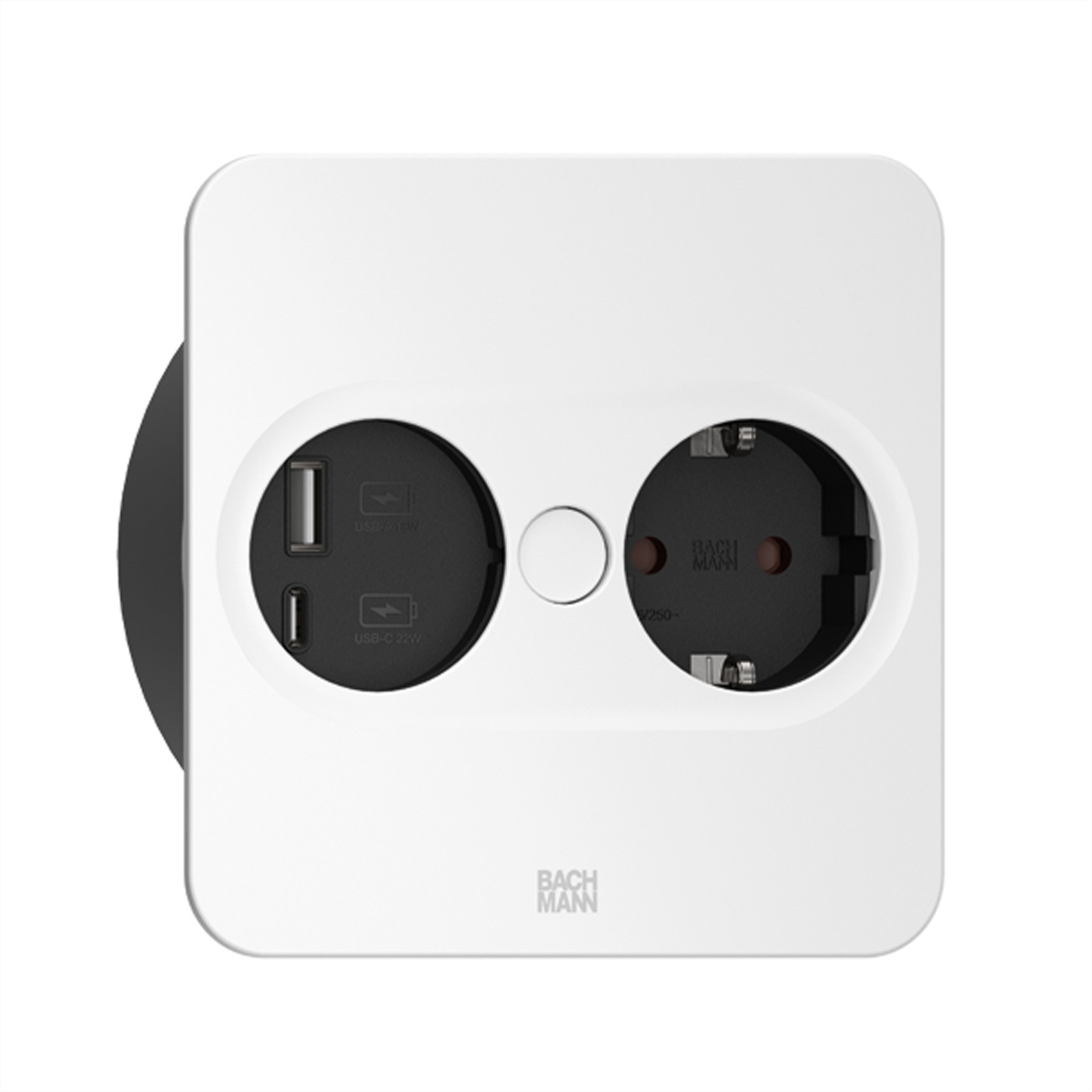 Bachmann TWIST 2 Steckdosenleiste 1x UTE Steckdose 1x USB A/C 22W 0,2 m H05VV-F GST18 Silber matt lackiert