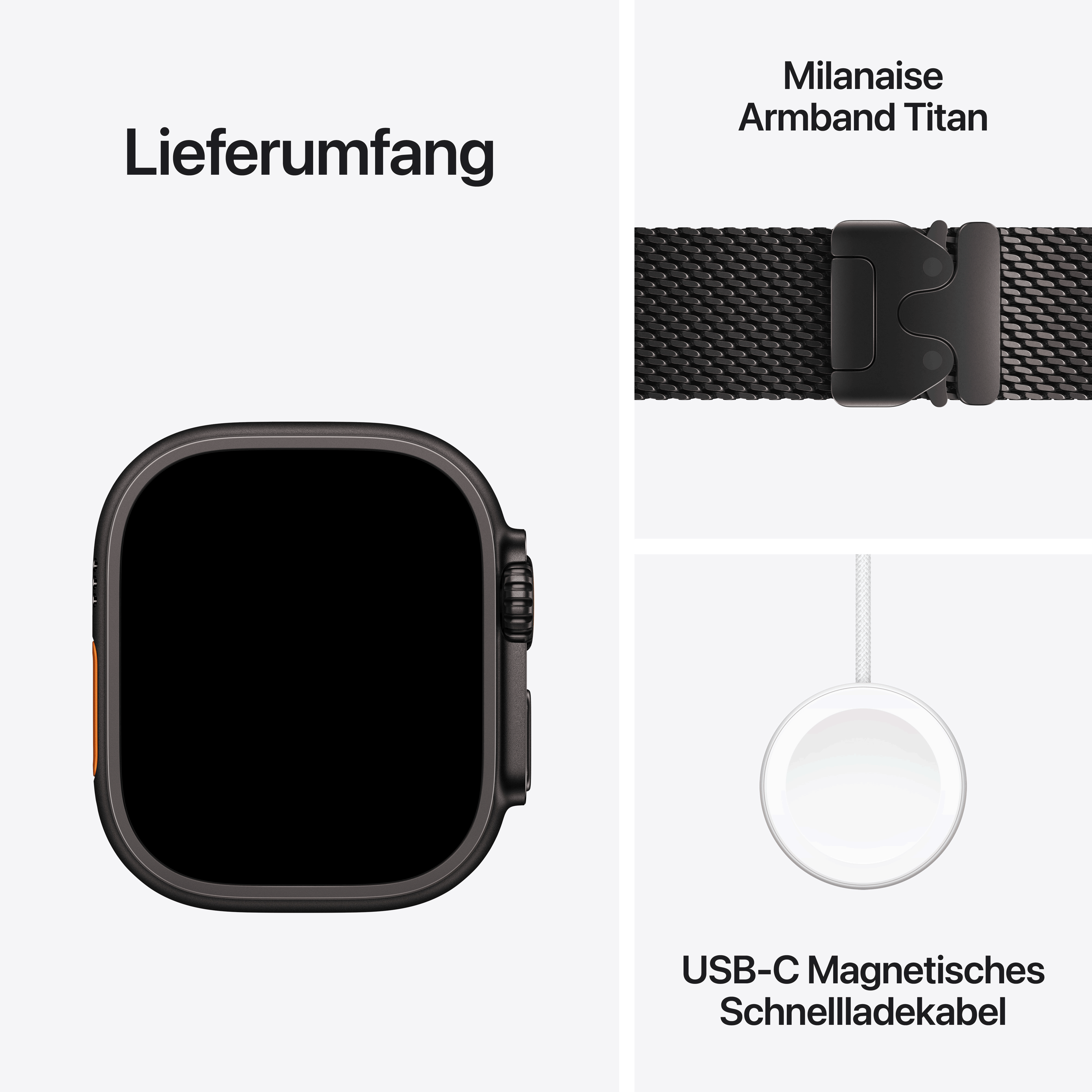 Apple Watch Ultra 4 GPS + Cellular 49mm Titangehäuse Schwarz mit Milanaise Armband Titan Schwarz - L