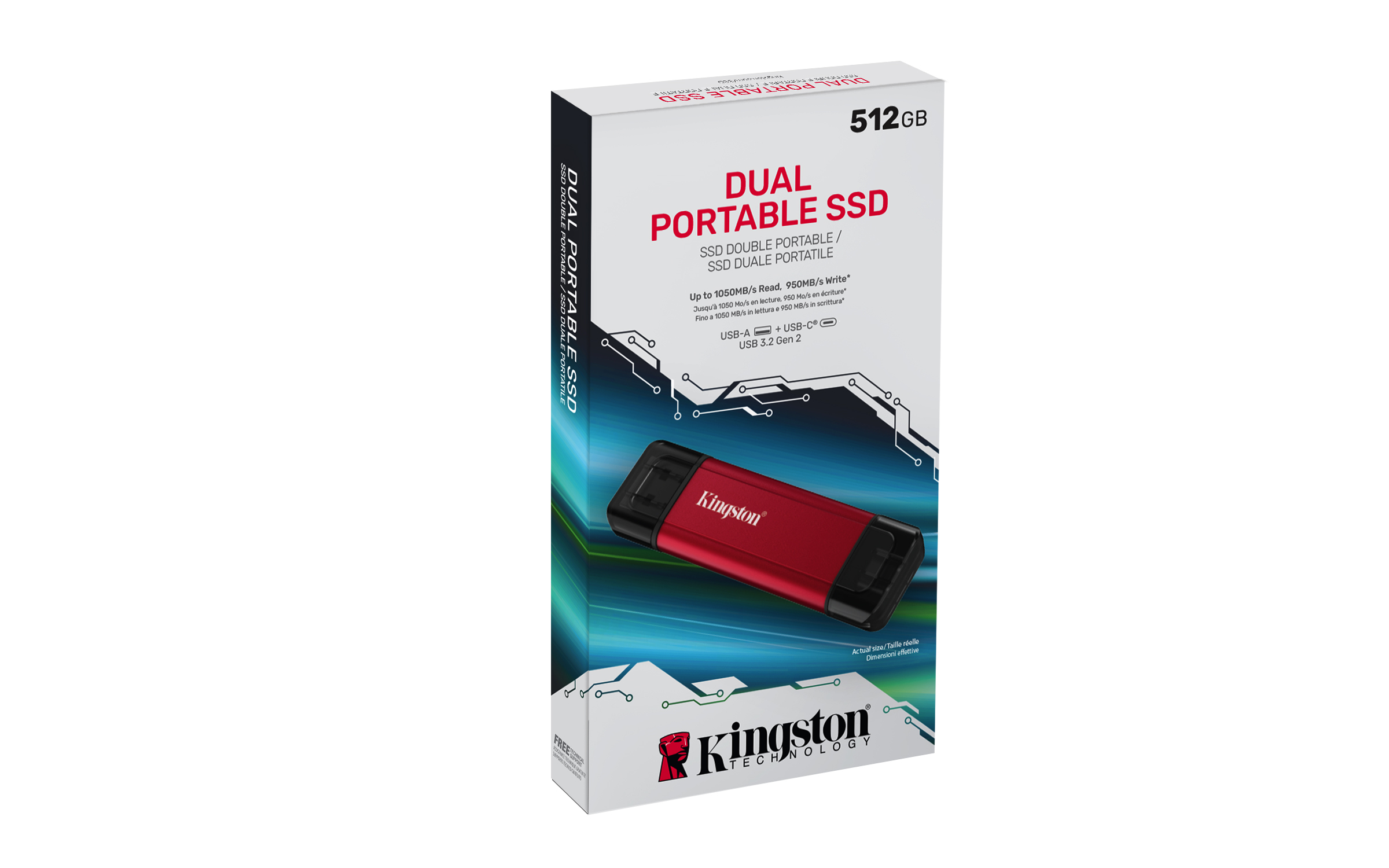 Kingston Dual 512 GB Tragbare SSD USB 3.2 Gen 2 Schwarz, Rot