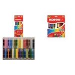 Kores Buntstifte "DUO", 12er Karton-Etui + GRATIS Spitzer inkl. Namensfeld, aus Lindenholz mit bruchsicherer Mine (BB100612)