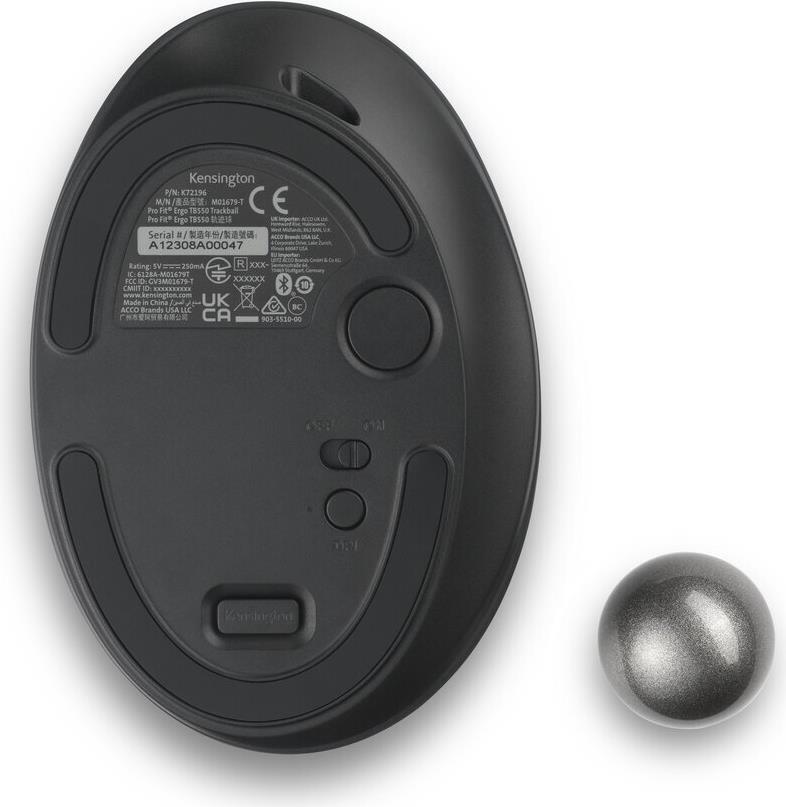 Kensington Pro Fit Ergo TB550 Trackball EQ Kabellos Bluetooth/2,4 GHz Schwarz, Blau-Grau