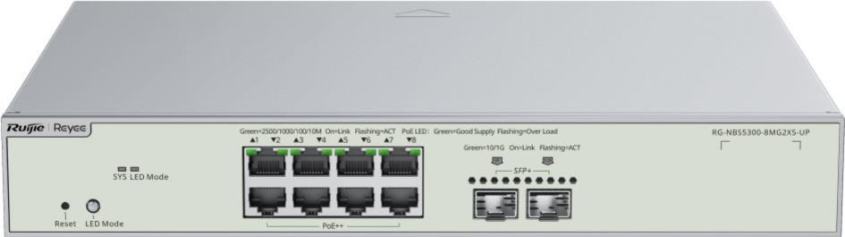 Reyee 10-Port Muti-Gigabit Layer 3 Managed Switch, 8x PoE++, 2x SFP+, 370W Switche (RG-NBS5300-8MG2XS-UP)