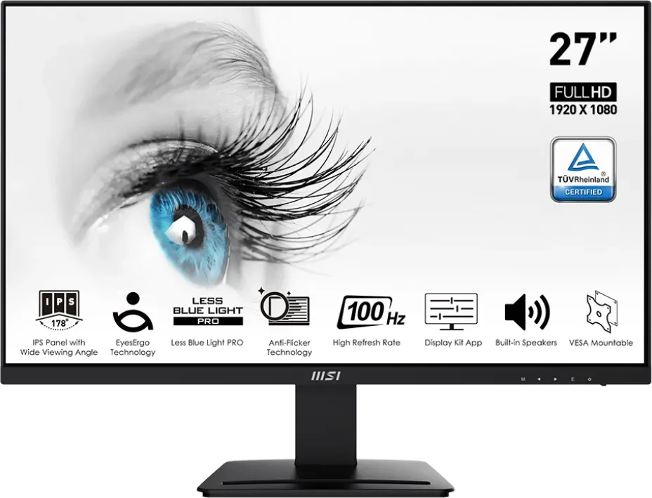 MSI Pro MP273ADE 69cm (27") FHD IPS Office Monitor 16:9 HDMI/DP/VGA 100Hz Sync [Energieklasse E] (9S6-3PB4CH-061)