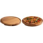 APS Servierbrett PIZZA, Durchmesser: 340 mm, eiche aus geöltem Eichenholz, mit Saftrinne und 2 Griffmulden, - 1 Stück (757)