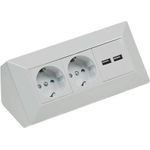 ChiliTec Steckdosenblock 2-fach+2xUSB silber 230V max16A 18x18x8cm (22141)