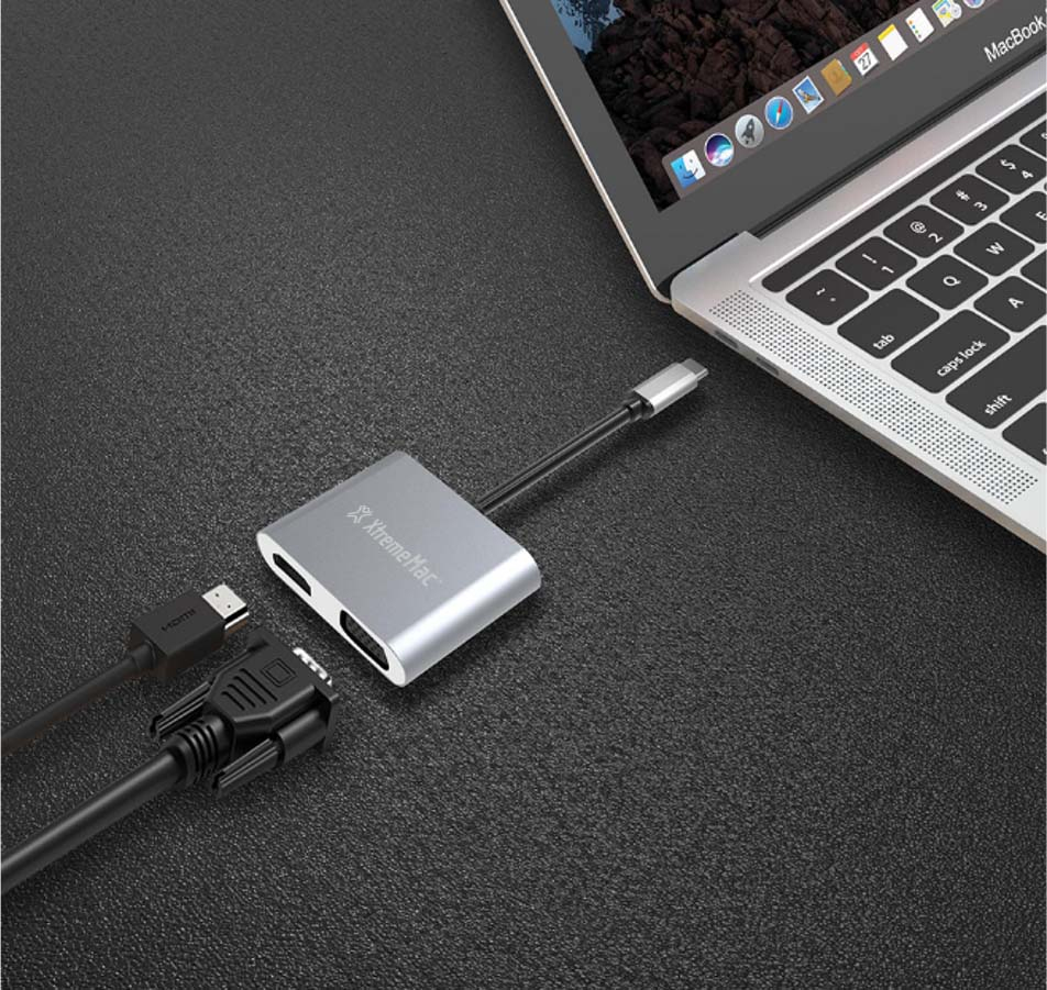 XtremeMac Type-C to HDMI & VGA Adapter USB-C HDMI VGA 4K Sidereal Gray