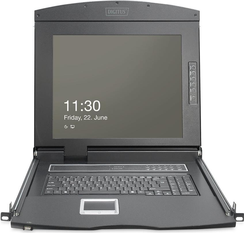 DIGITUS Modulare HD LCD KVM Konsole mit 19" TFT, 16-Port HDMI KVM Anschluss, Touchpad, deutsches Tastaturlayout (DS-72221-1GE)