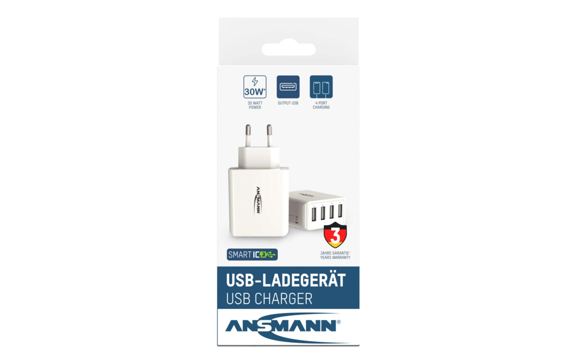 ANSMANN Home Charger HC430 USB-Ladegerät 4x USB-A 30 W Weiß