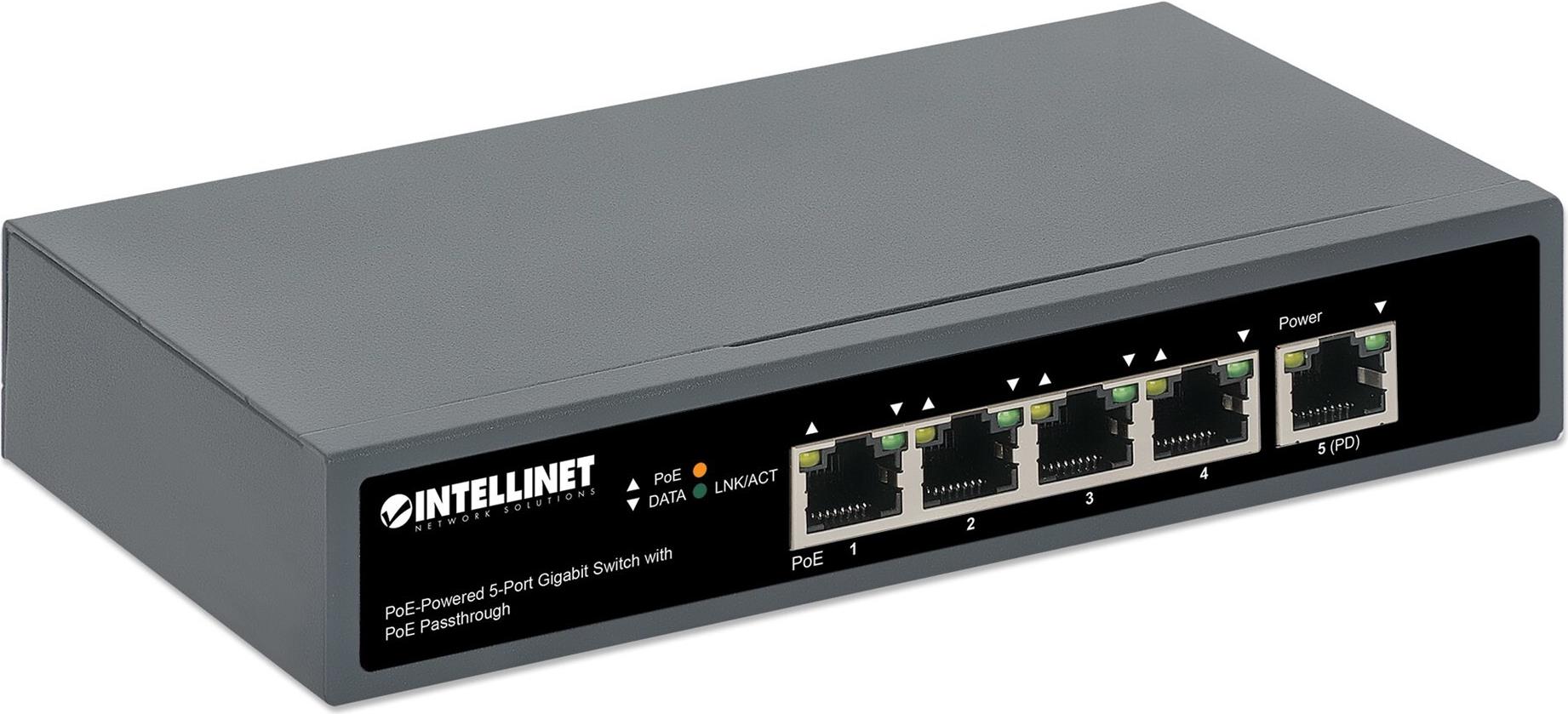 Intellinet 561808 4-Port Gigabit PoE+ Switch mit PoE-Passthrough Schwarz