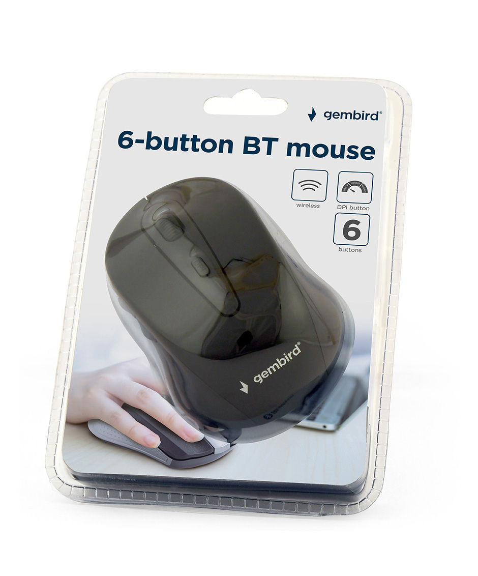 Gembird MUSWB2 Kabellose Maus 6 Tasten Bluetooth Schwarz, Grau