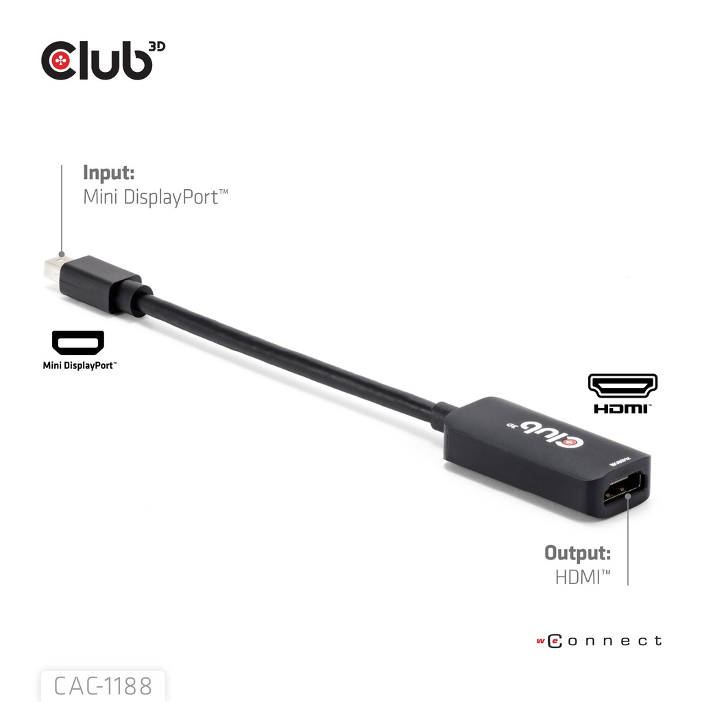 Club 3D CAC-1188 Mini DisplayPort 1.4 auf HDMI Adapter aktiv 8K 60 Hz Schwarz