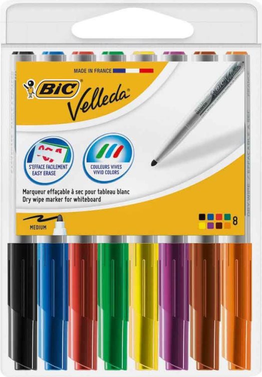 BIC Velleda 1741 Whiteboard-Marker, Rundspitze, 1,4 mm, 8er-Set
