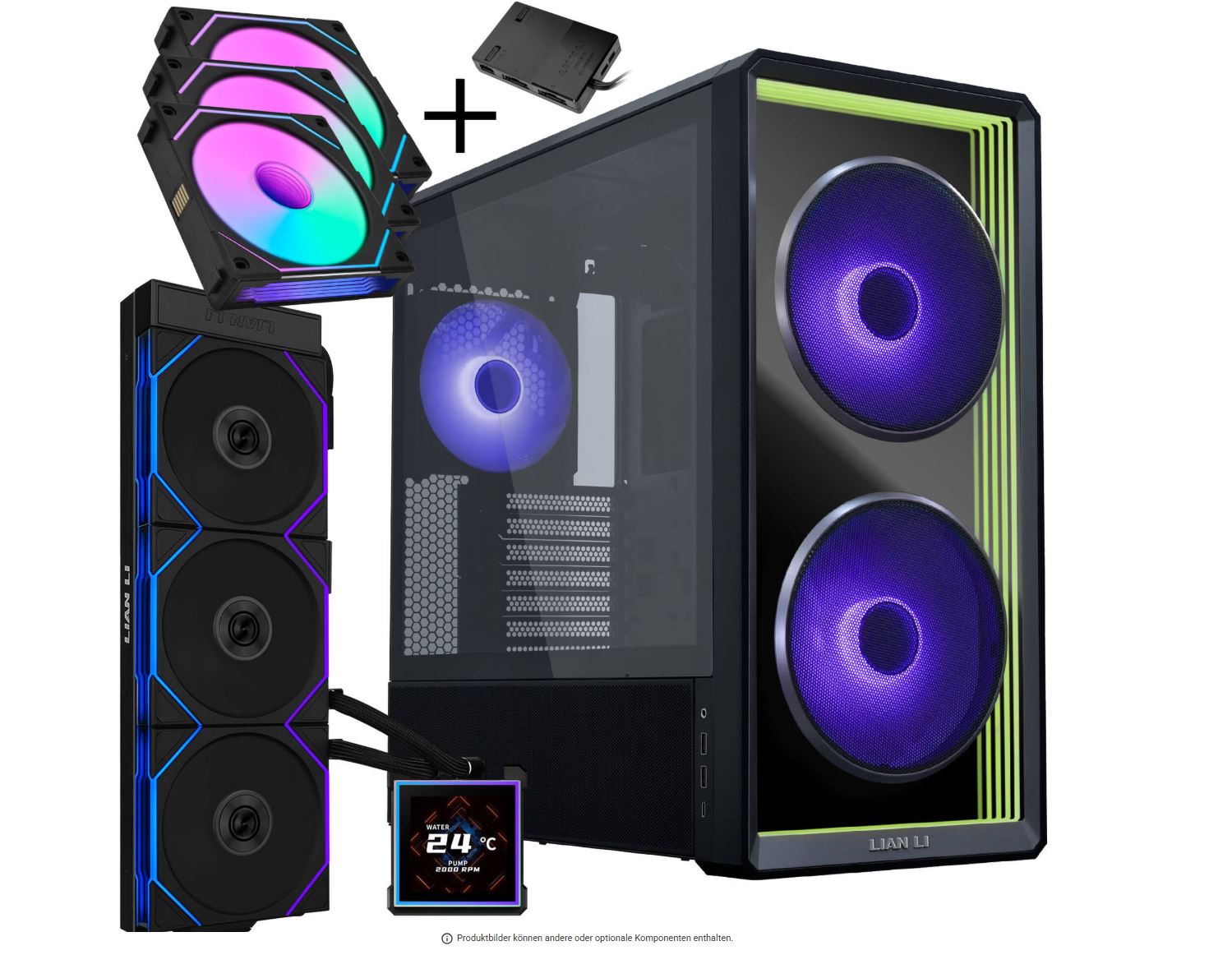 Lian Li LANCOOL 217 INF PC-Gehäuse Bundle schwarz mit HydroShift II LCD-S AIO & 3x UNI FAN SL-INF Lüftern