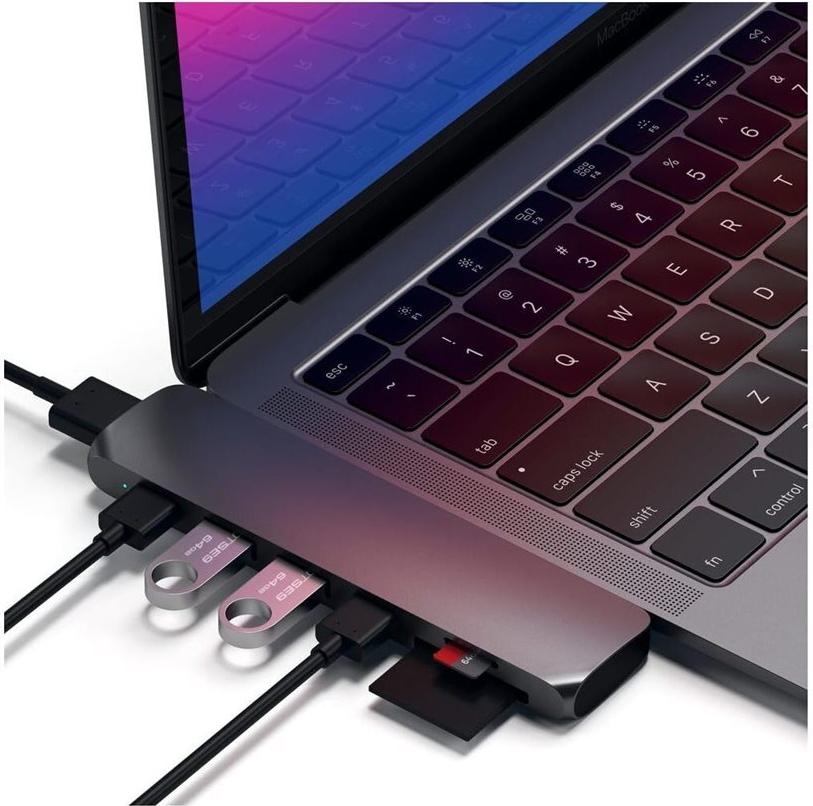 Satechi Type-C Pro Hub Adapter für MacBook Pro 13" und 15", 2× USB 3.0, HDMI 4K, SD/MicroSD, Grau