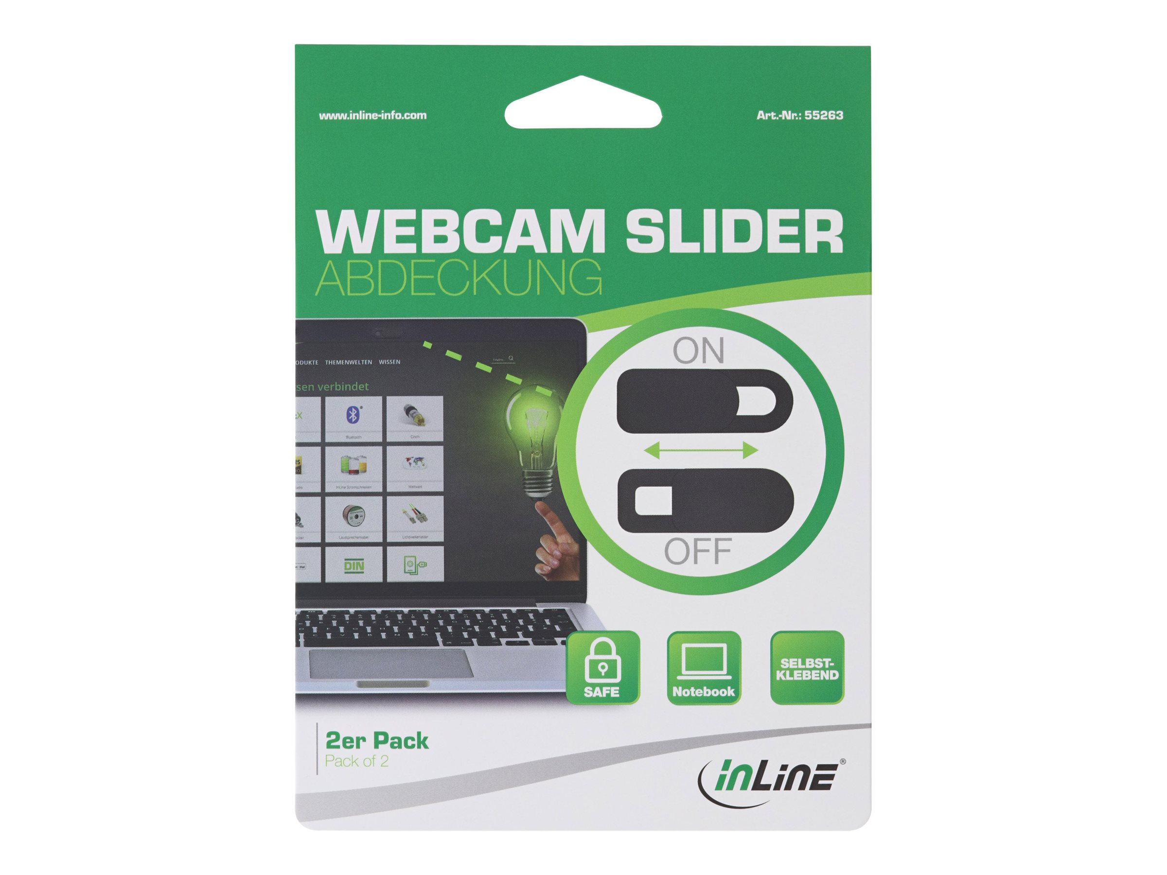 InLine Webcam Slider Abdeckung Selbstklebend 8 x 22 x 1 mm 2 Stück Schwarz