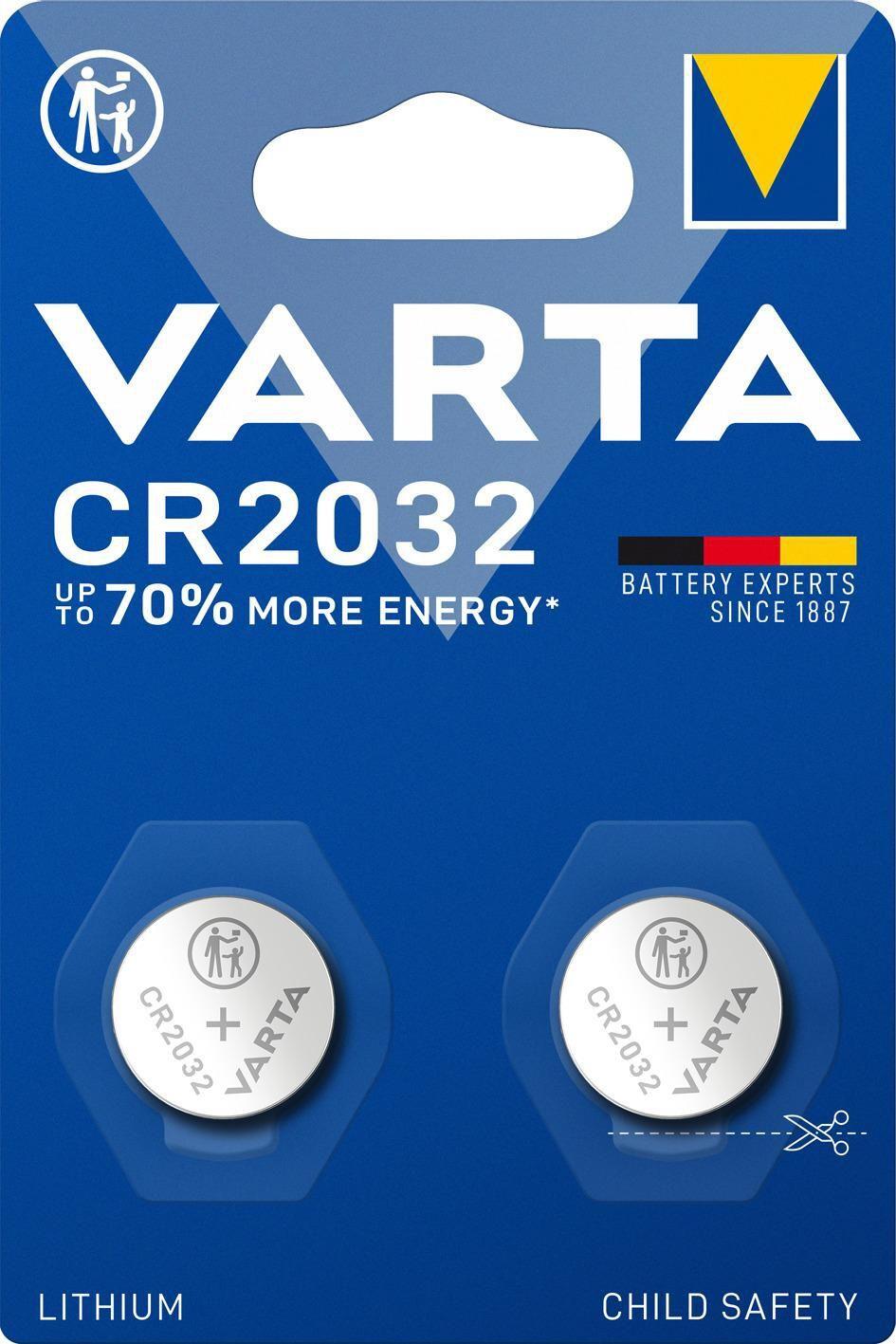 Varta 1x2 electronic CR 2032 battery, CR2032, Lithium, 3 V, 2 pc(s), Silver (6032101402)