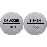 helit Piktogramm "DRÜCKEN/PUSH", Durchmesser: 115 m, silber selbstklebend, aus Edelstahl mit schwarzem Aufdruck, - 1 Stück (H6271700)