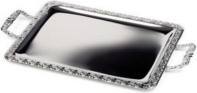 APS Tablett "SCHÖNER ESSEN" (B)520 x (T)310 mm, silber aus rostfreiem Edelstahl 18/10, stapelbar, mit Dekorrand - 1 Stück (82)