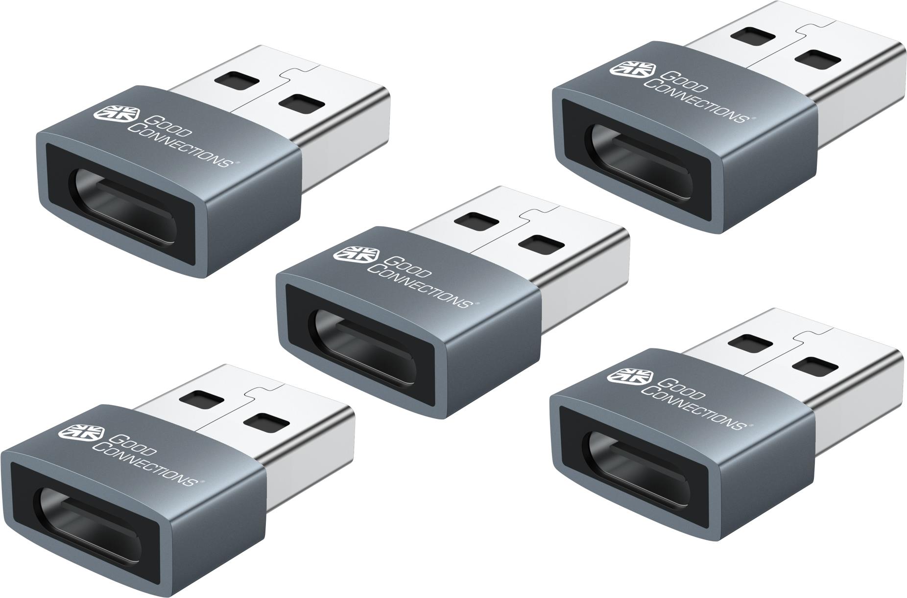 Good Connections Adapter USB 2.0 Stecker A an USB-C Buchse Aluminiumgehäuse grau 5er-Set Good (USB-AD203-5)