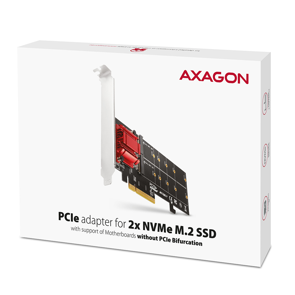 AXAGON PCEM2-ND PCIe Adapter für zwei M.2 NVMe SSDs Schwarz, Rot