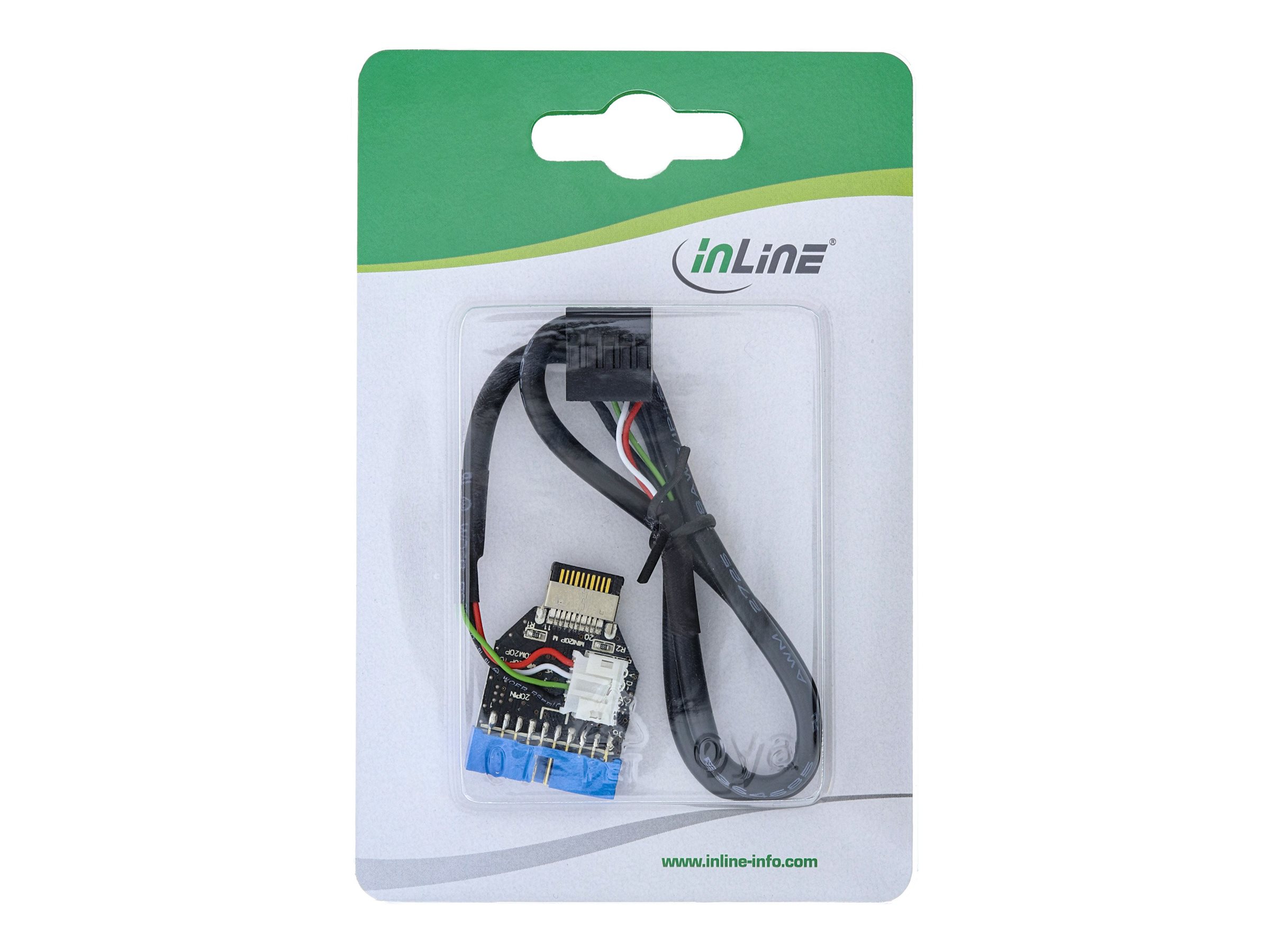InLine 33446A Interner USB-Adapter 19-poliger USB 3.0 Kopf auf 9-poligen USB-Header 0,42 m Schwarz/Grün/Weiß
