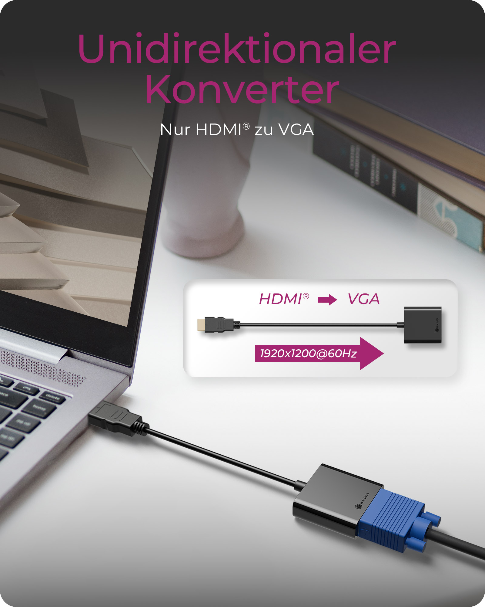 ICY BOX IB-AC502A Videoadapter HDMI Typ A zu VGA Schwarz