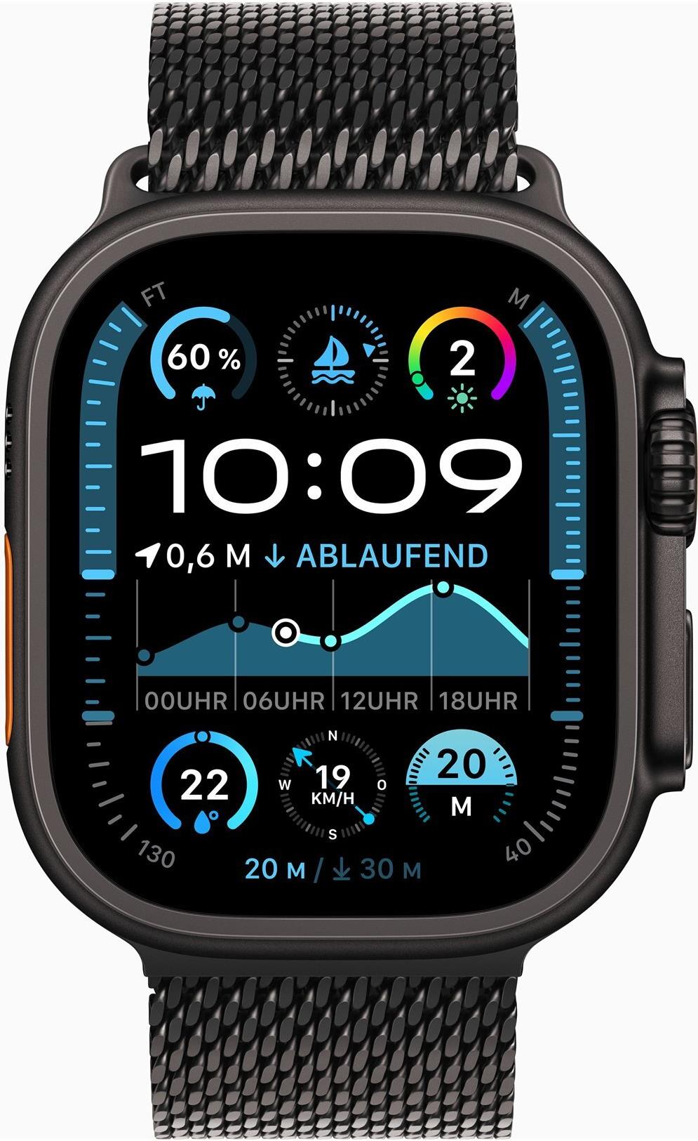 Apple Watch Ultra 2 GPS + Cellular 49mm Black Titanium Case mit Black Titanium Milanese Band - M (MX5U3FD/A)