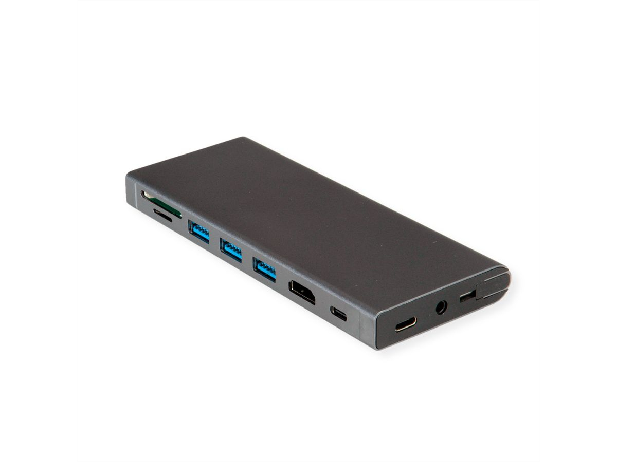VALUE USB-C Dockingstation HDMI GbE 3× USB-A USB-C PD SD/microSD Audio 4K Schwarz/Grau