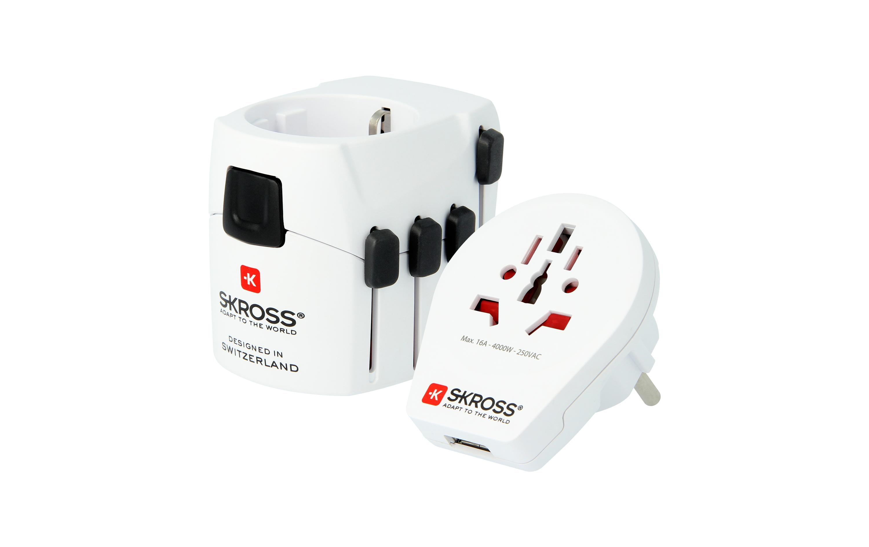 SKROSS PRO World & USB Reisestecker mit USB-Anschluss Weiß