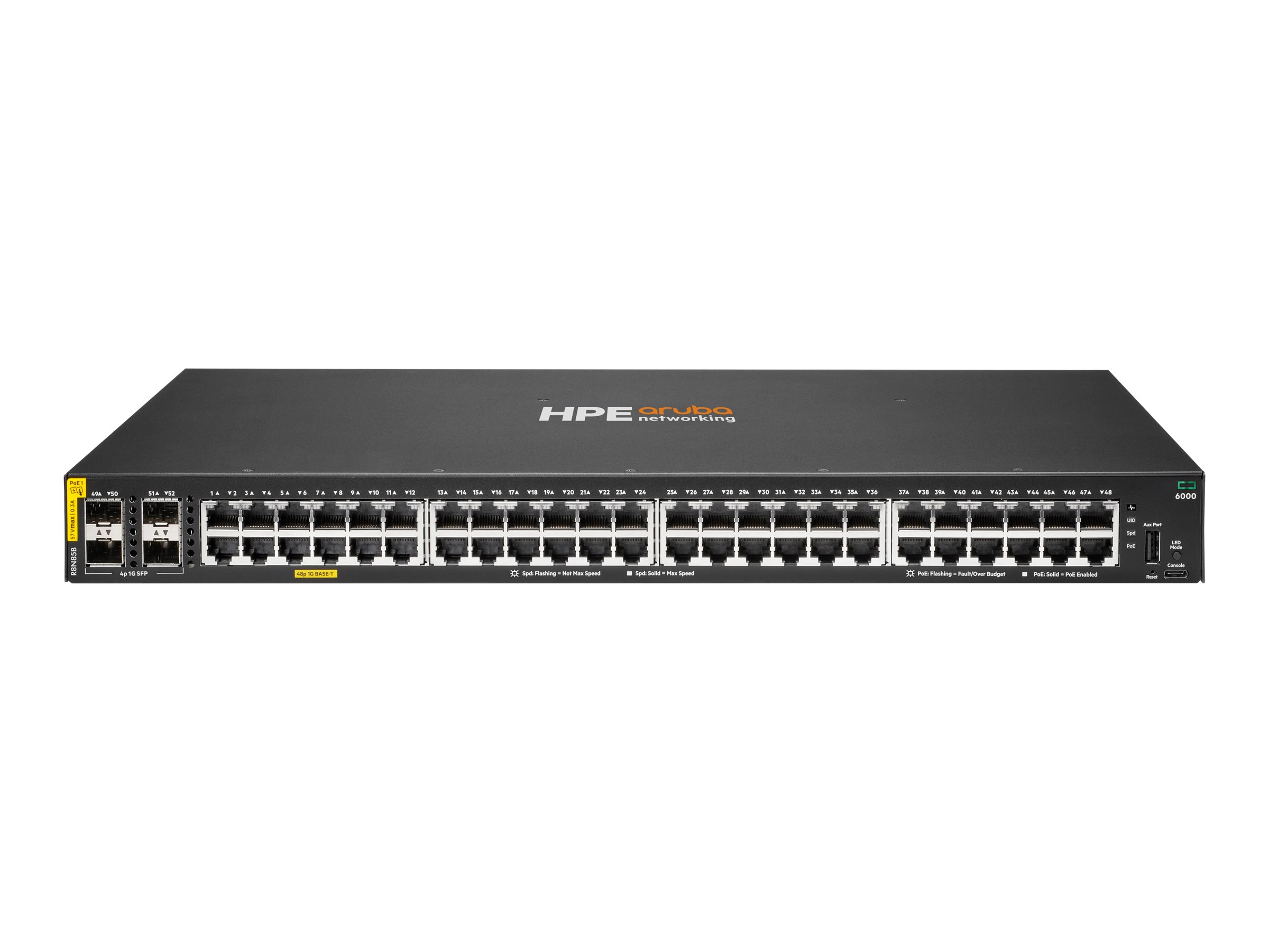 HPE Aruba Networking CX 6000 48-Port Managed Switch PoE+ 370W, 4x SFP, 1U, Schwarz