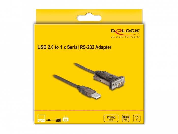 Delock Adapter USB Typ-A zu DB-9 1,5 m Schwarz, Durchsichtig