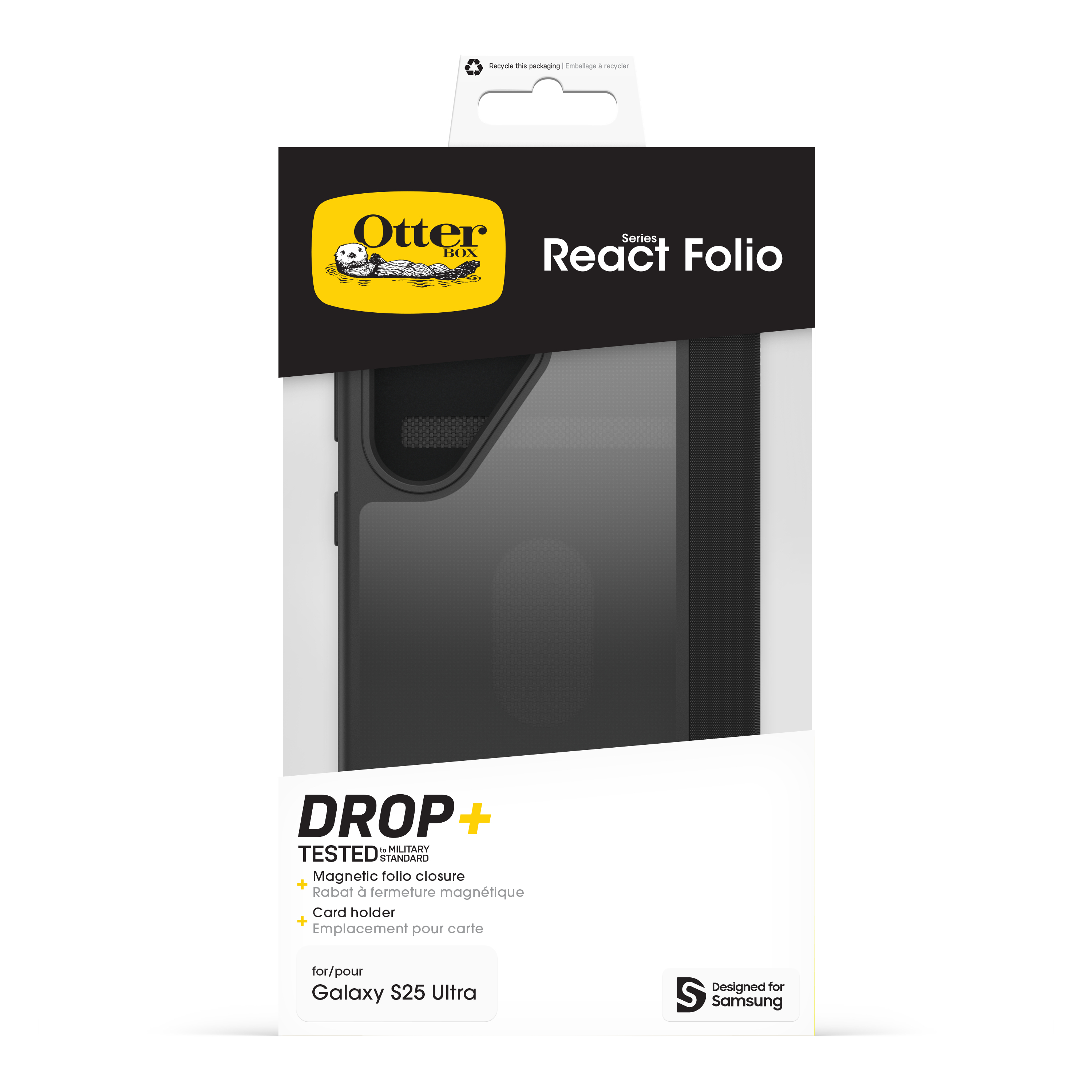 OtterBox React Folio Flip-Hülle für Samsung Galaxy S25 Ultra 6,9" Black Crystal