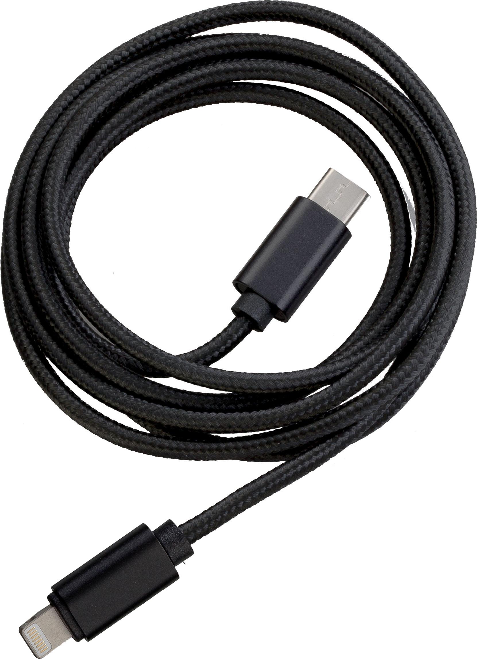 Peter Jäckel FASHION 1,5m Data Cable Black für Typ-C/ Apple Lightning mit Sync- und Ladefunktion (18453)