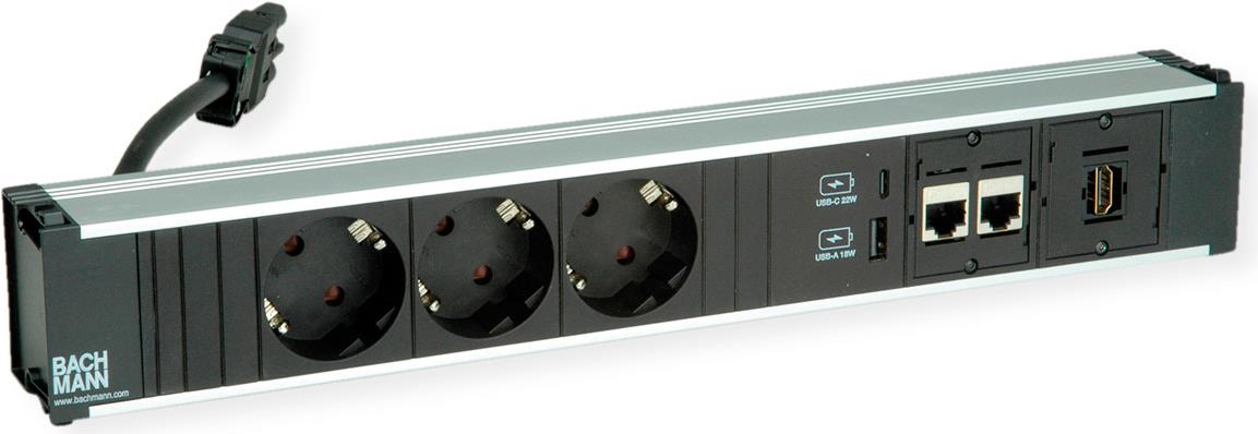 Bachmann CONI 3xCEE7/3 2xCAT6a 1xHMDI 1xUSB Charger A/C 22W GST19 0.2m (912.18118)