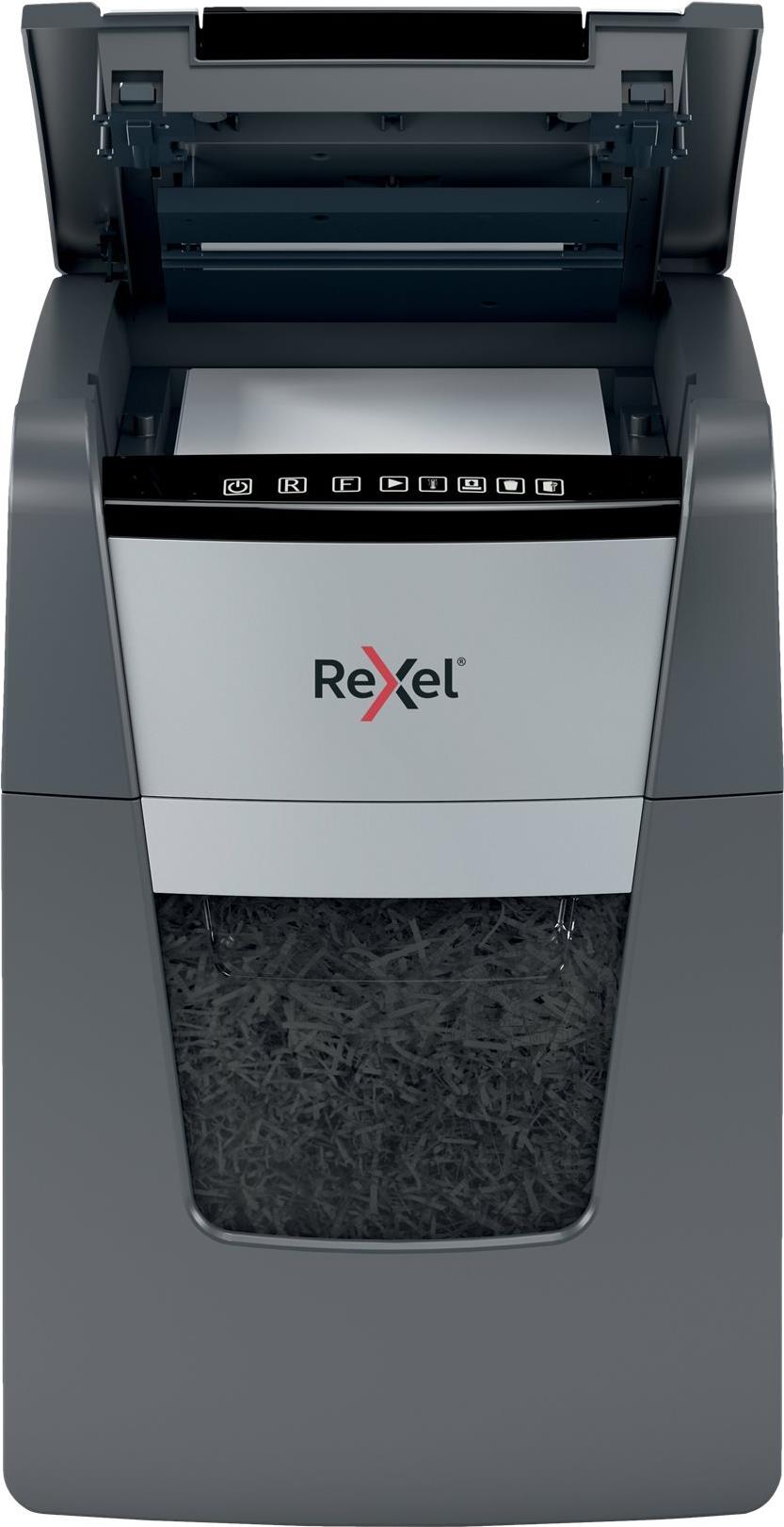 Rexel Optimum AutoFeed+ 100X Aktenvernichter Kreuzschnitt 4 x 28 mm P-4 Schwarz, Grau