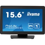iiyama ProLite T1633MSC-B1, 39,6cm (15,6''), Projected Capacitive, 10 TP, Full HD, USB, Kit (USB), schwarz Touchmonitor (16:9), Bildschirmdiagonale: 39,6 cm (15,6''), Projected Capacitive, Multi Touch (10 Punkte), 1920x1080 Pixel, VESA Mount (100x100 mm), Reaktionszeit: 5ms, Helligkeit 450cd, Kontrast: 1000:1, USB (2x), Display-Port, HDMI, inkl.: Kabel (USB, HDMI), Netzteil, Netzkabel, Standfuß, QSG, Farbe: schwarz (T1633MSC-B1)