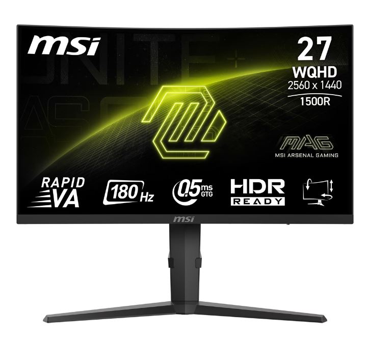 MSI MAG 275CQPFDE Gaming Monitor - QHD Cuved Panel, 180Hz, 0,5ms [Energieklasse F] (9S6-3CD04H-052)