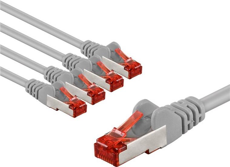 Goobay CAT 6 Patchkabel S/FTP PiMF 5 m grau 5er-Set - Kupferleiter CU (66653)